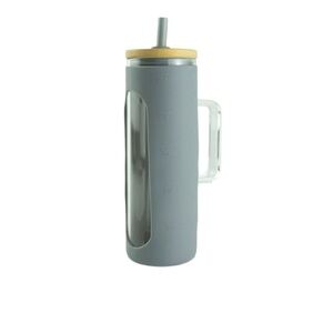 Glass Tumbler + Gray Silicone Sleeve with Straw and Handle PLUS Random Notebook